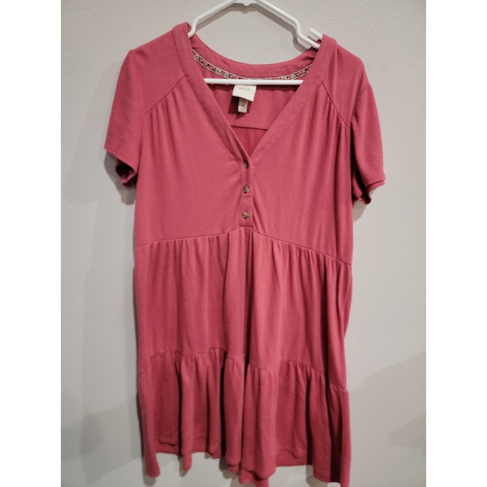 Knox Rose Pink Short Sleeve Flouncey Tiered Short Stretchy Dress Size M